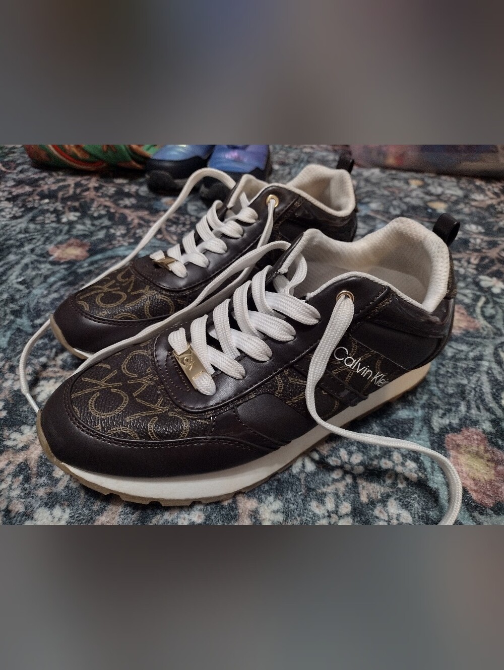 Calvin Klein Brown Monogram Lace-Up Sneakers